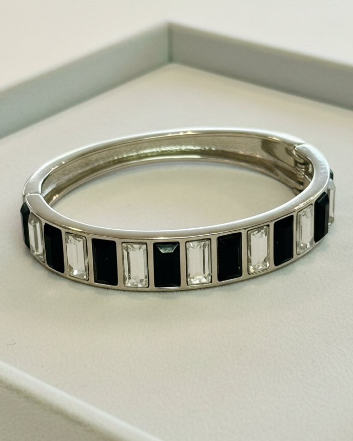 Art Deco Revival Onyx & Clear Crystal Baguette Bangle