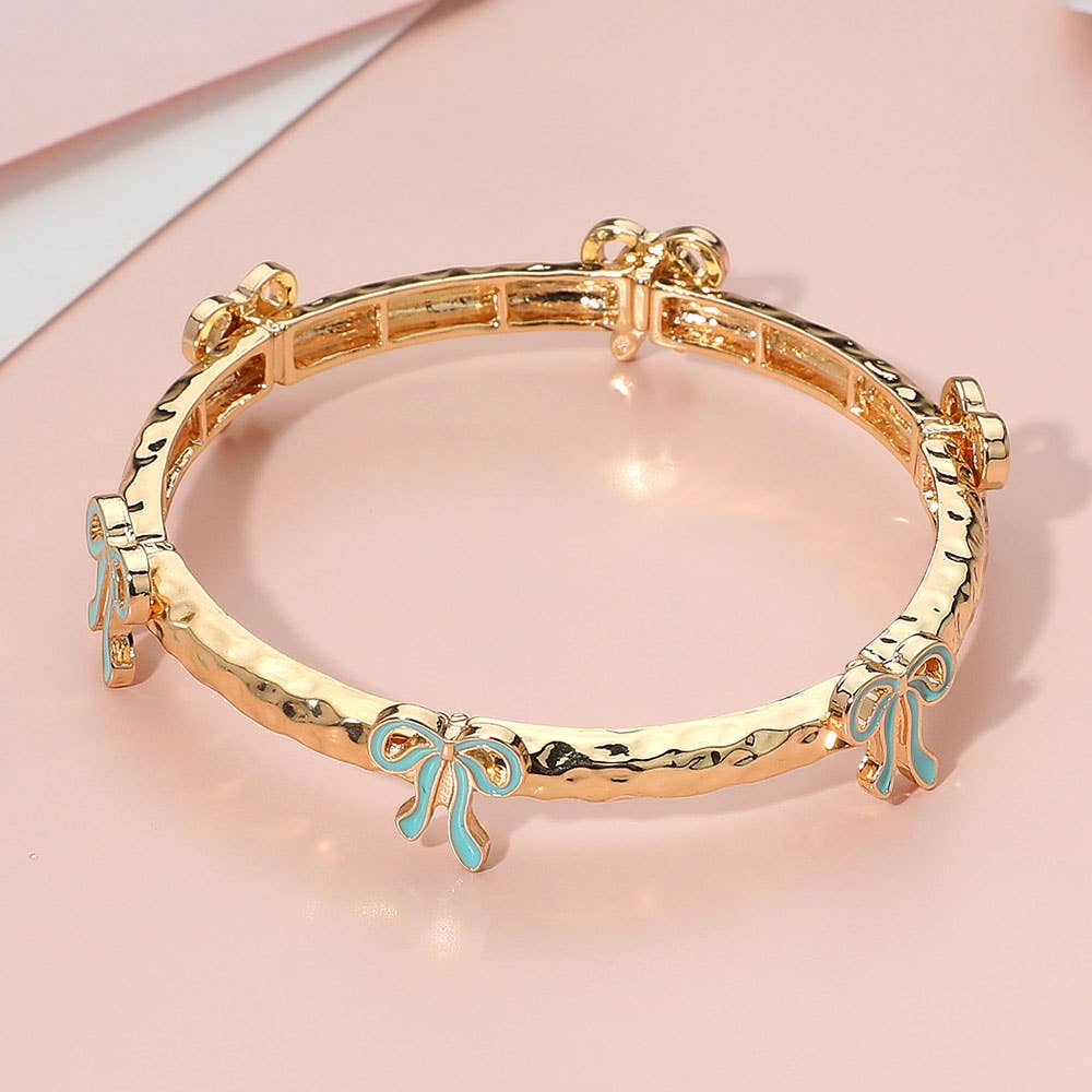 Bow Accent Metal Bar Stretch Bracelet