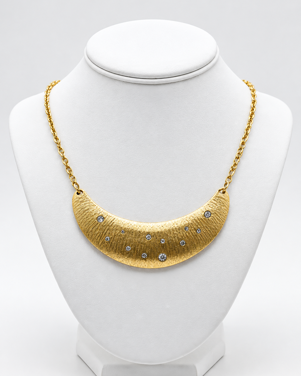 Vintage Rhinestone Crescent Statement Necklace