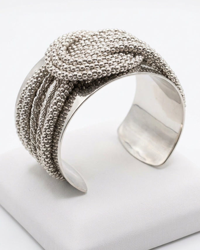Vintage Woven Caviar Bead Knot Statement Cuff