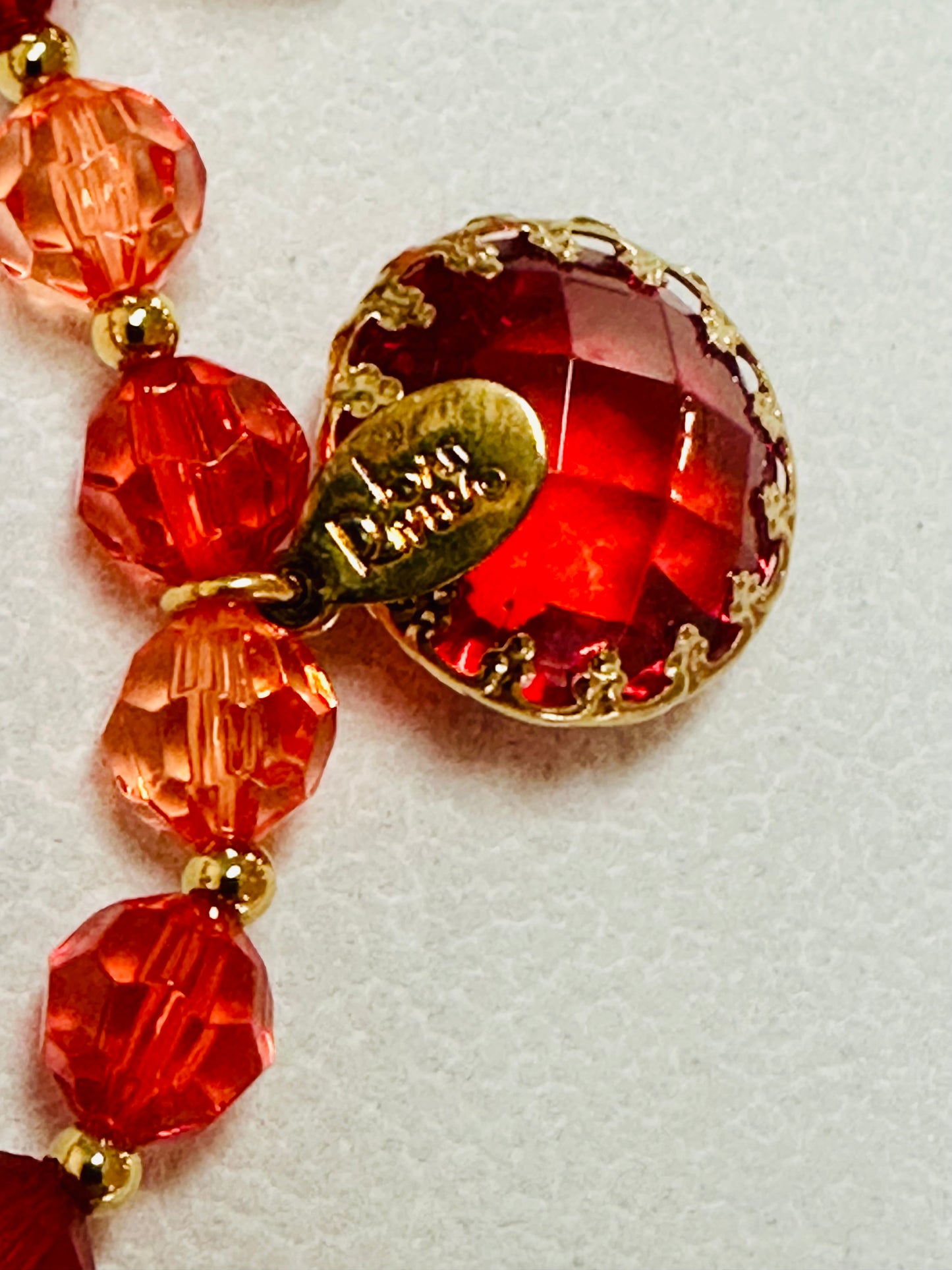 Vintage Joan Rivers Ruby Red & Topaz Crystal Dangle Bracelet