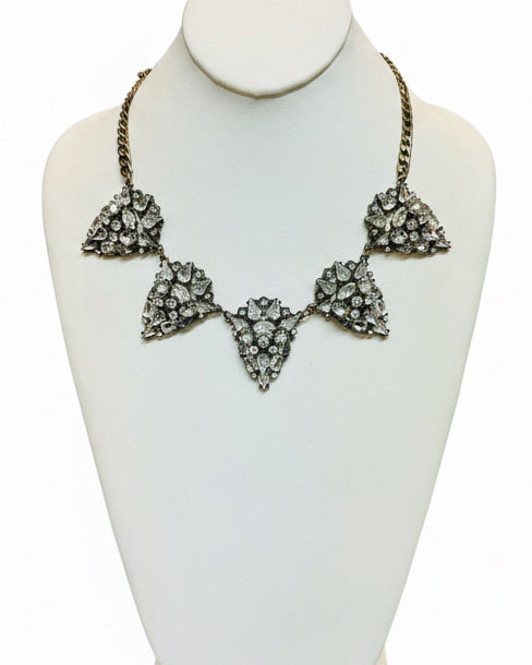 Vintage Deco Revival Geometric Crystal Cluster Statement Necklace