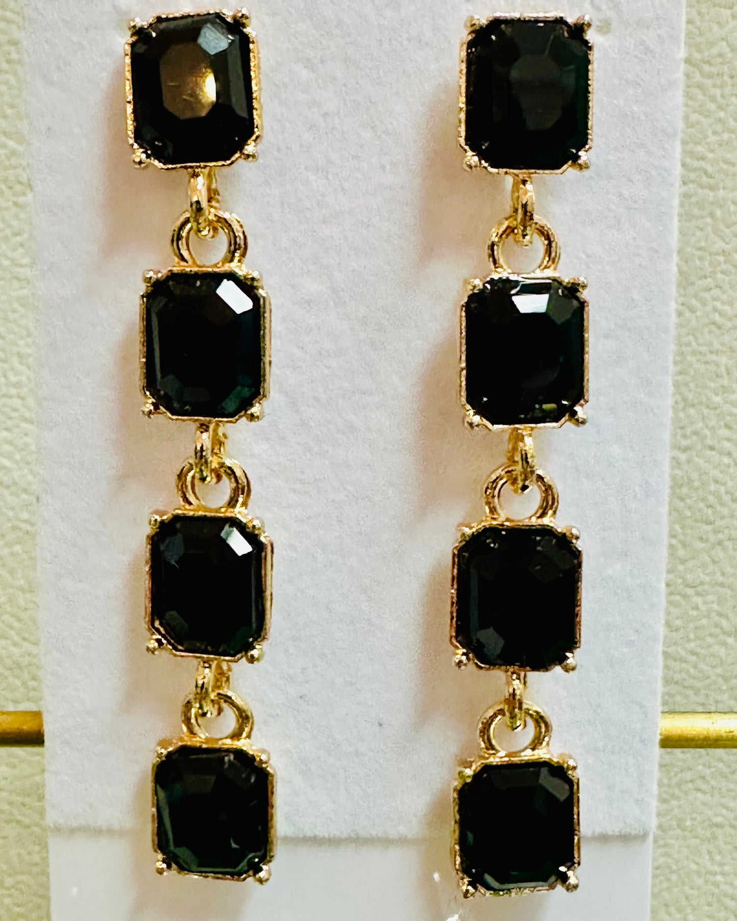 Midnight Black Emerald-Cut Linear Drop Earrings