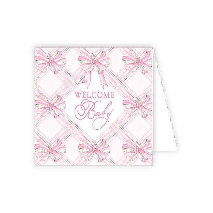 Handpainted Welcome Baby Pink Bows Enclosure Card