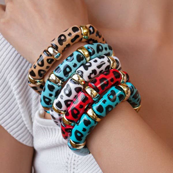 Acrylic Red Leopard Stretch Cord Bracelet