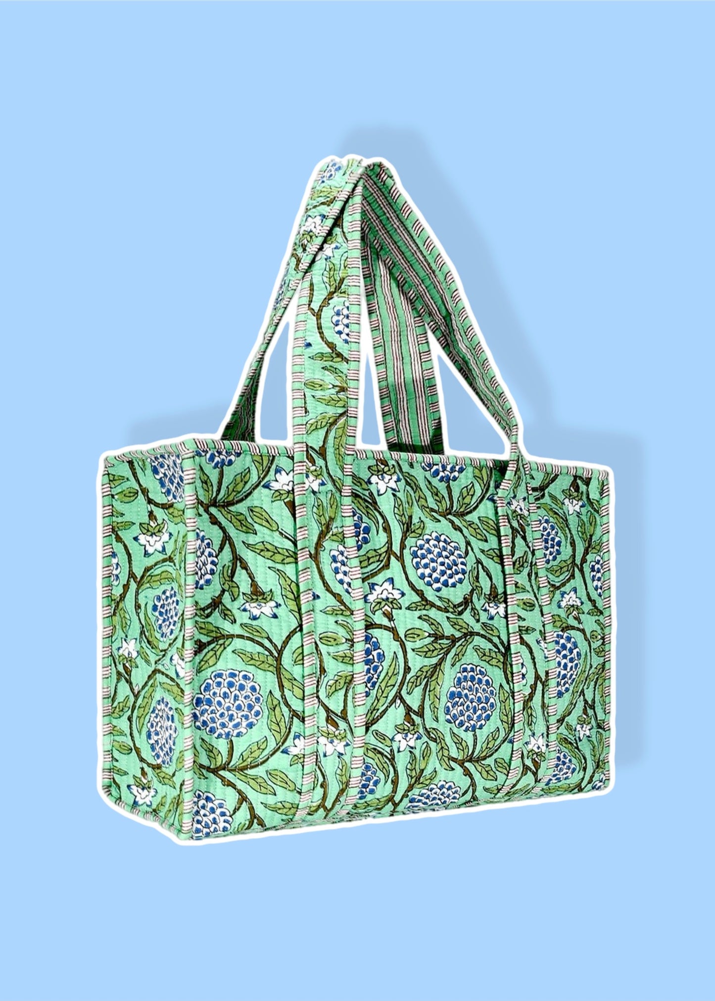 Green Floral Cotton Tote Bag- Small & Large