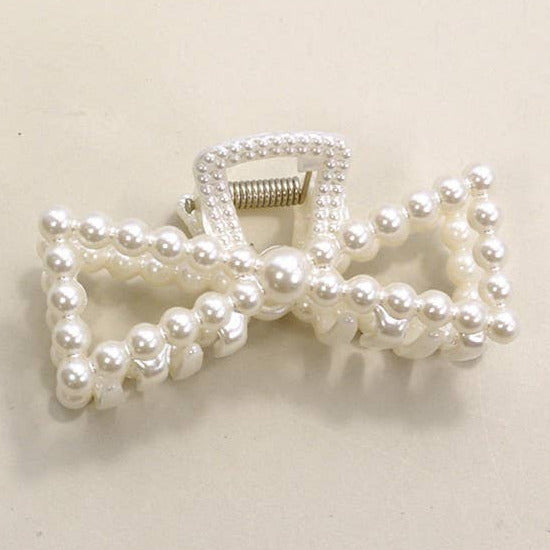 Bow Pearl Hair Claw Clip