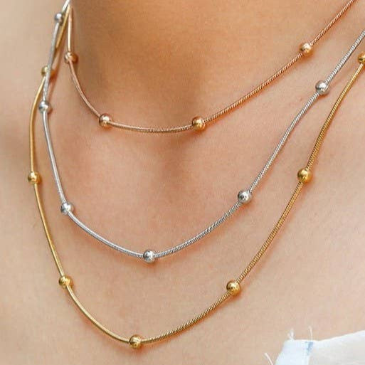 Triple Layer Rose Gold, Silver & Gold Necklace