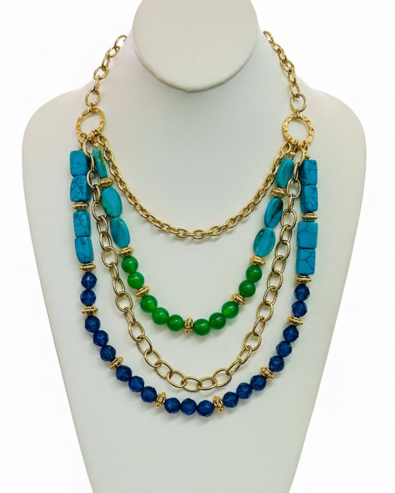 Boho Luxe Tiered Bead & Chain Necklace