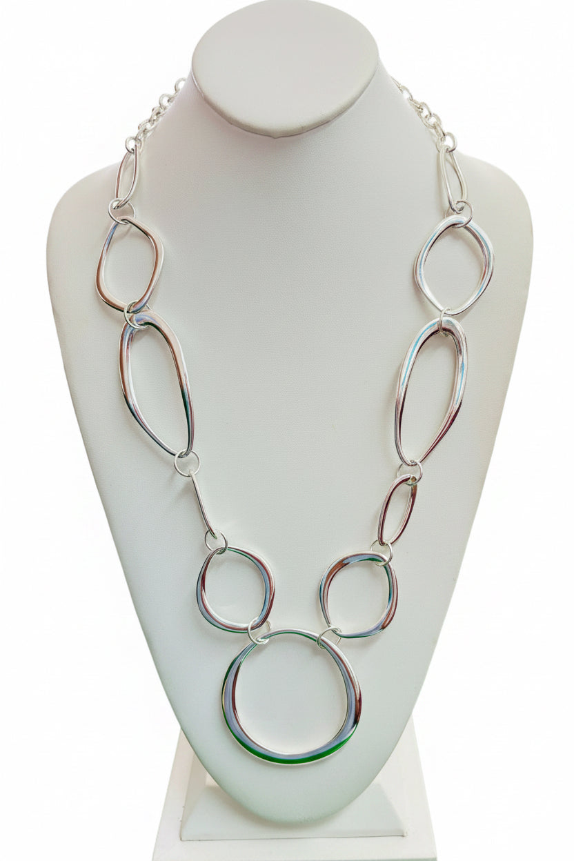 Sculptural Silver Organic Link Statement Necklace