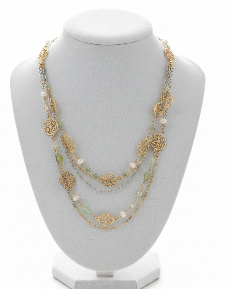Artisan Multi-Strand Two-Tone Cutout Medallion Necklace