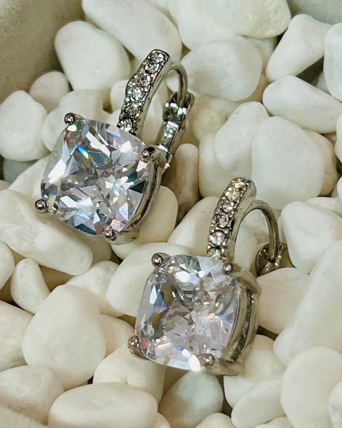 Vintage Imperial Cushion-Cut Huggie Drop Earrings