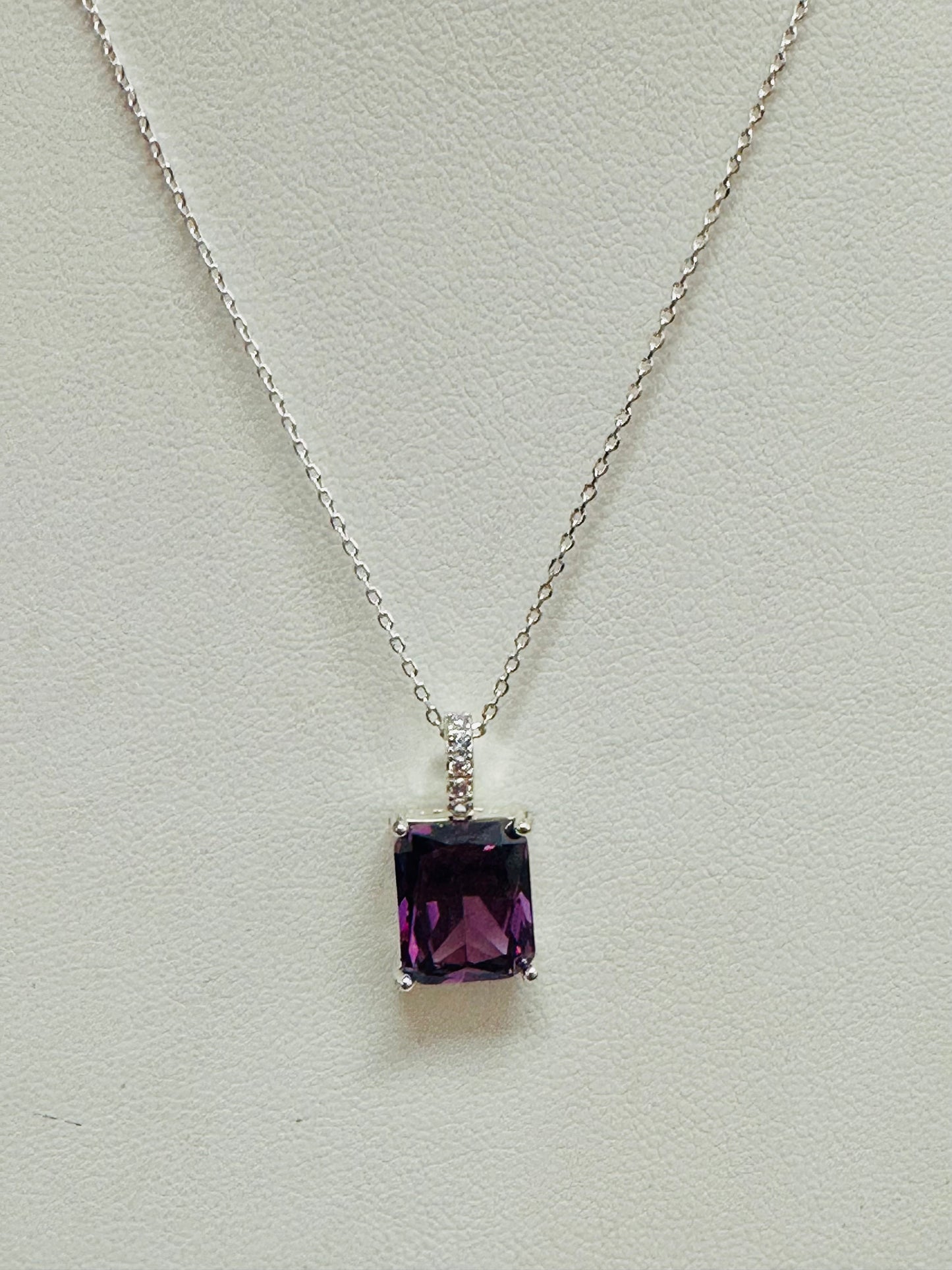 Emerald-Cut Purple Solitaire Pendant Necklace