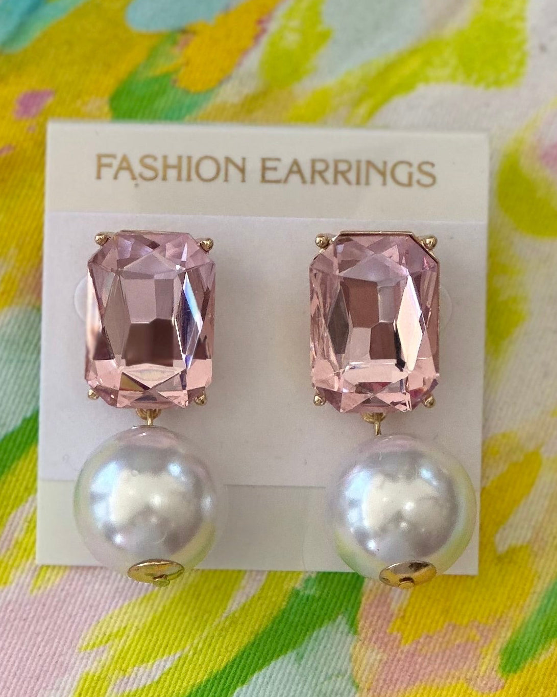 Pink Crystal & Radiant Pearl Drop Earrings
