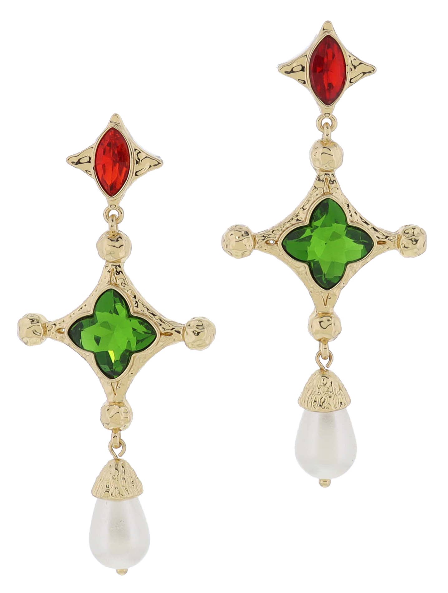 Red & Green Quatrefoil Crystal Earring