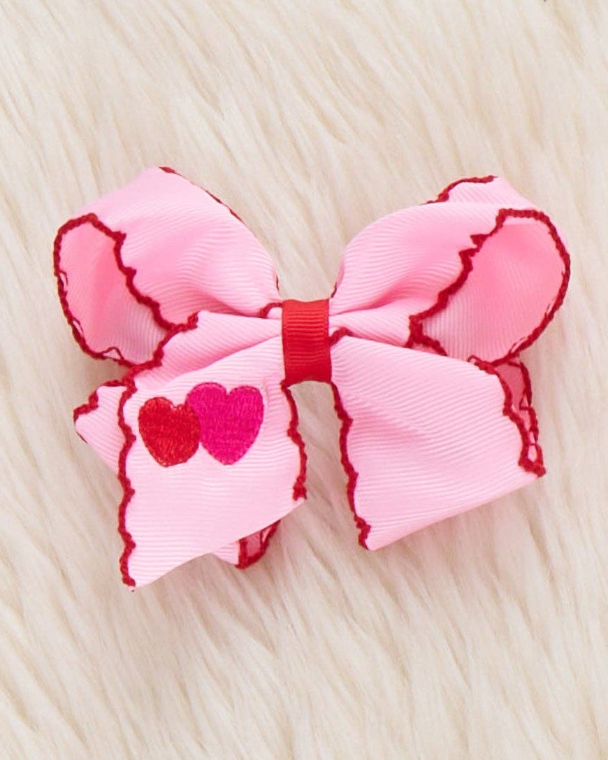 Double Heart Scallop Embroidered Bow