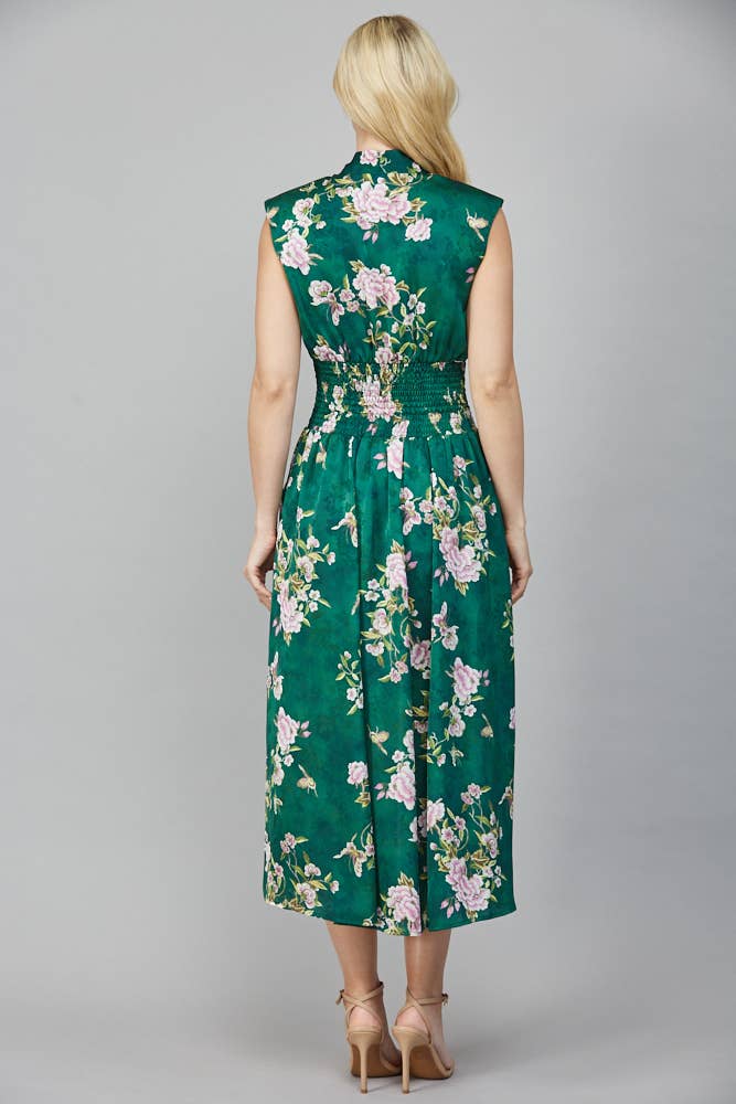 Vintage Green Floral Zip Dress