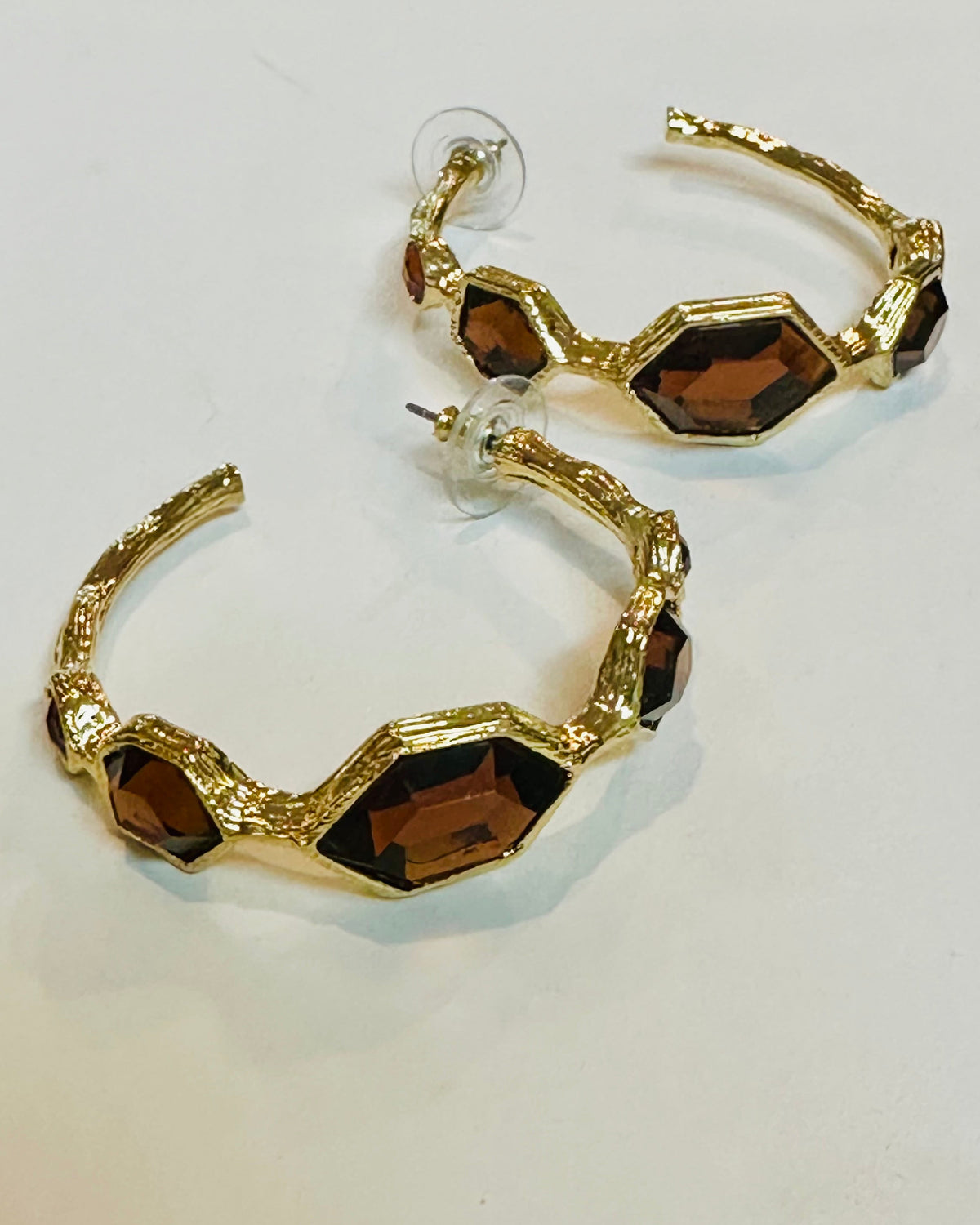 Smoky Topaz Organic Bark Hoops