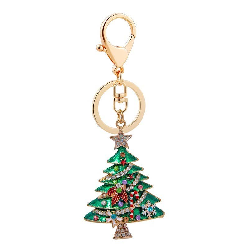 Jeweled Christmas Tree Keychain Bag Charm