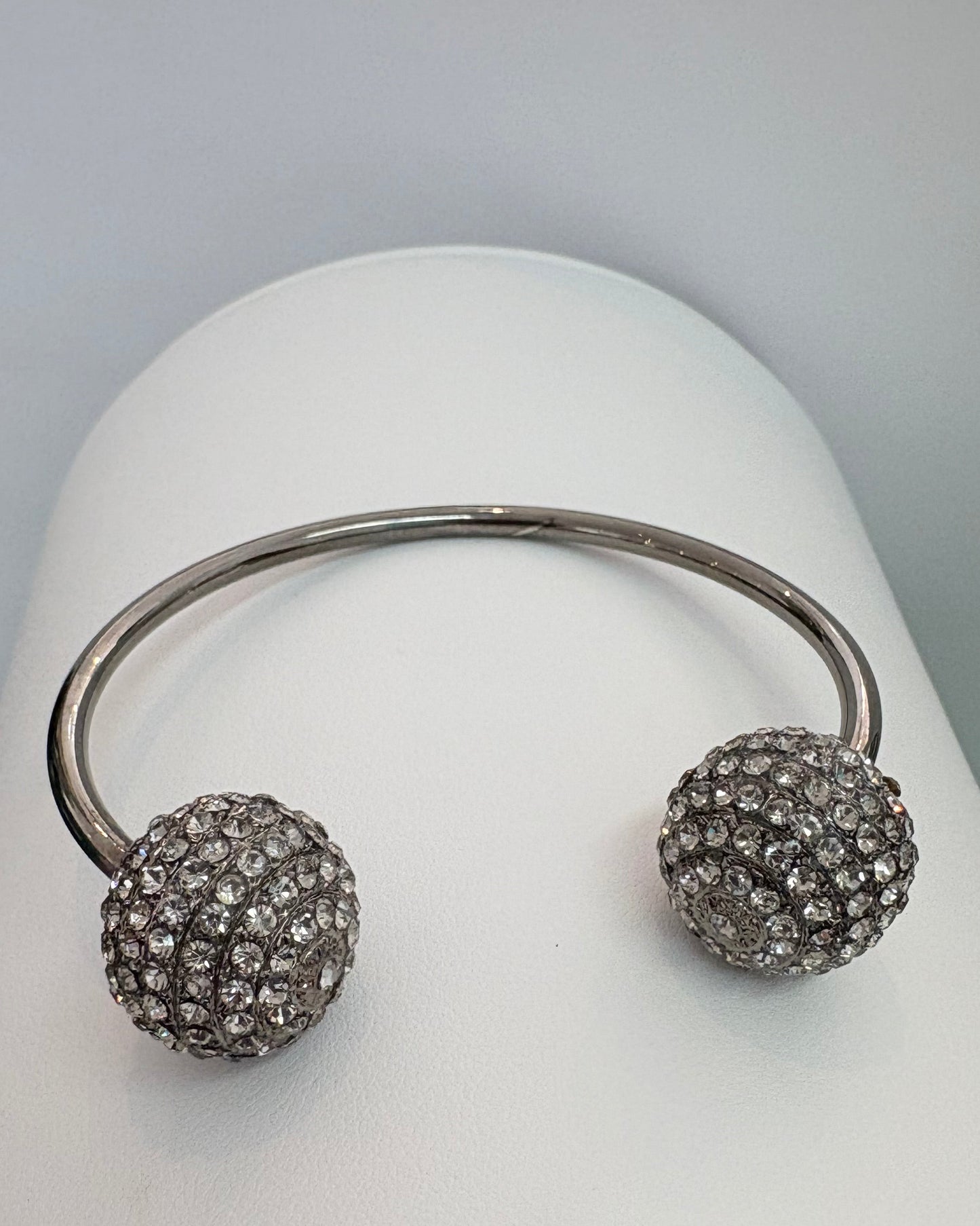 Vintage Gun Metal Crystal Pave Disco Ball Torque Cuff