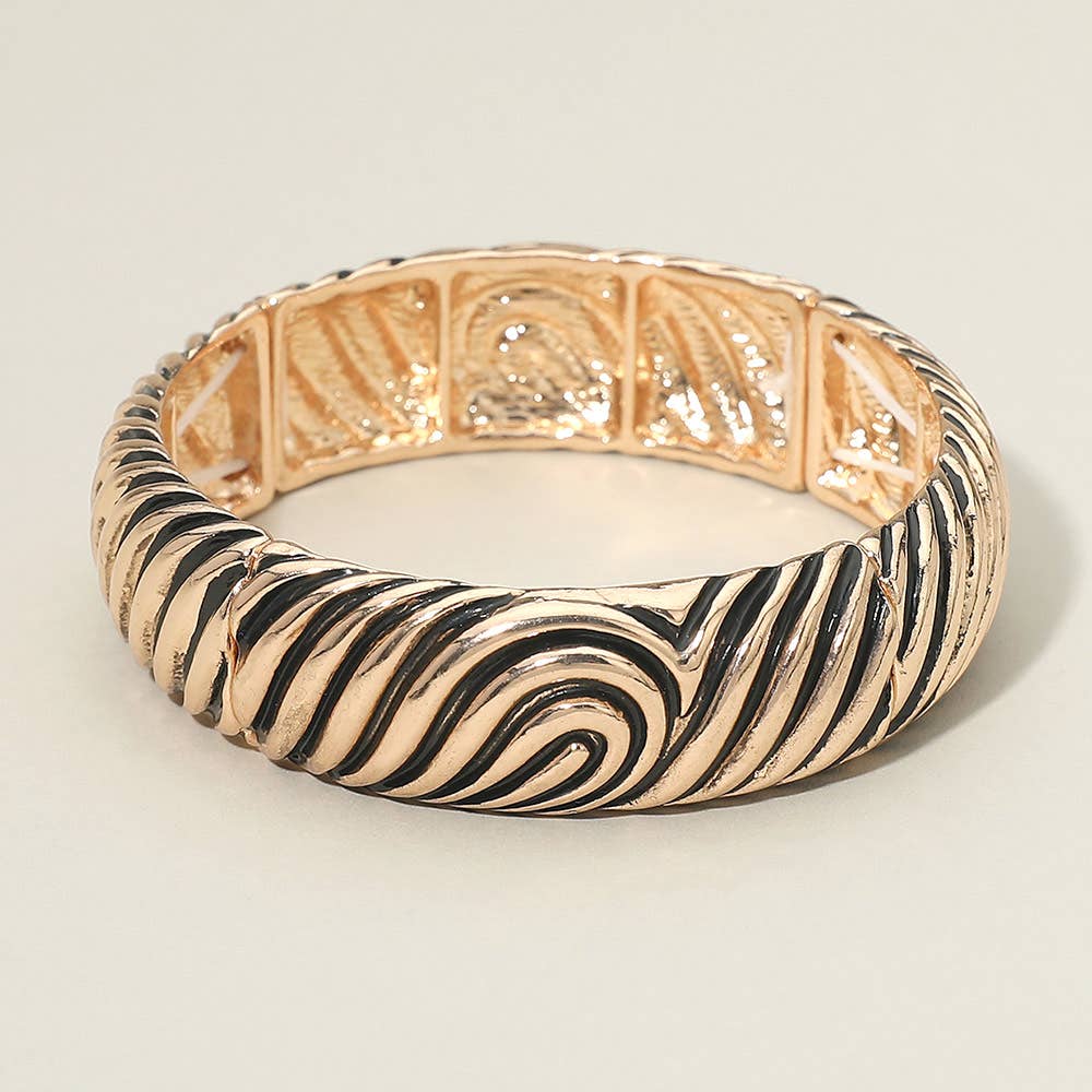 Swirl Textured Antique Metal Stretch Bracelet