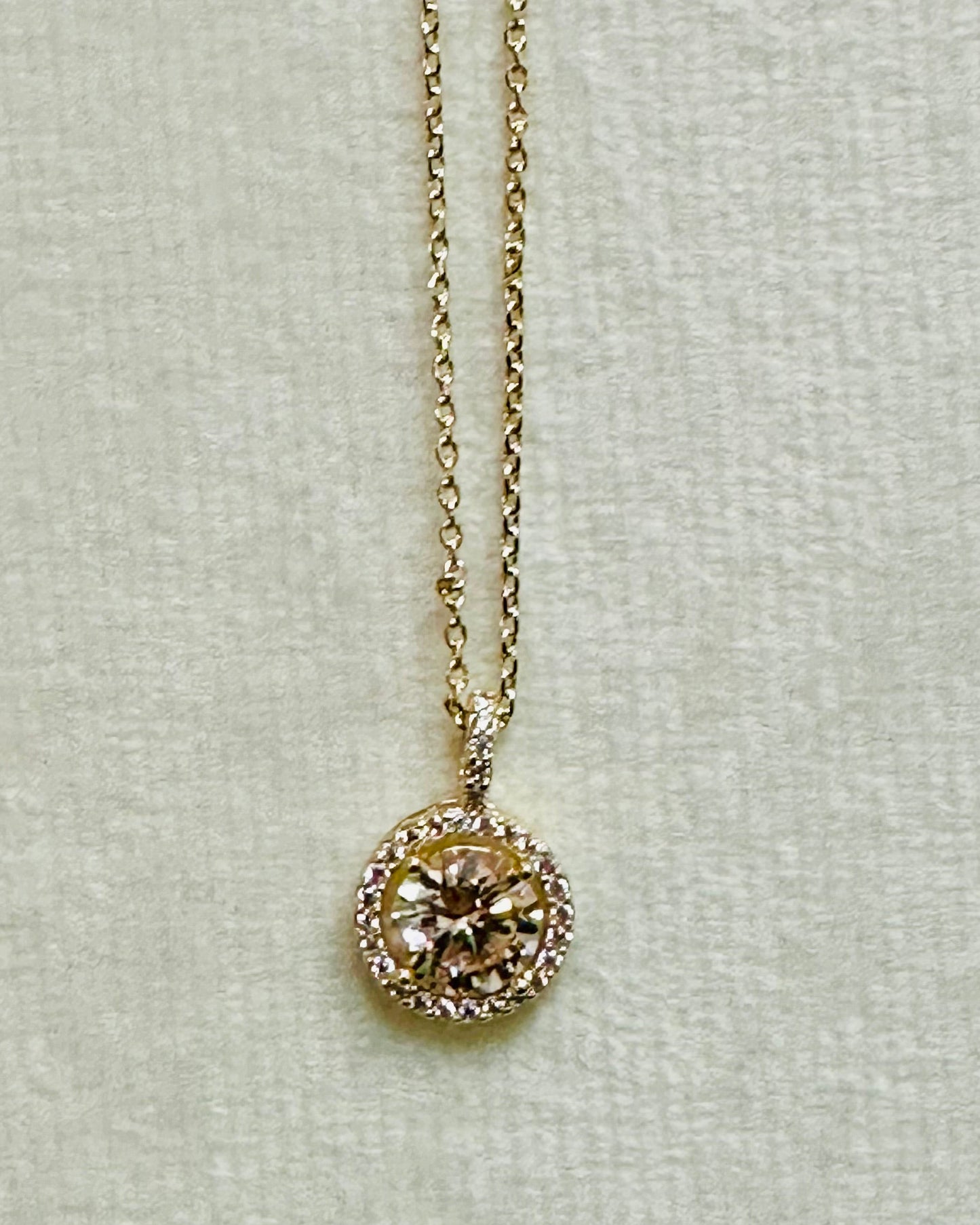 Classic Pave Crystal Halo Diamond-Simulant Necklace