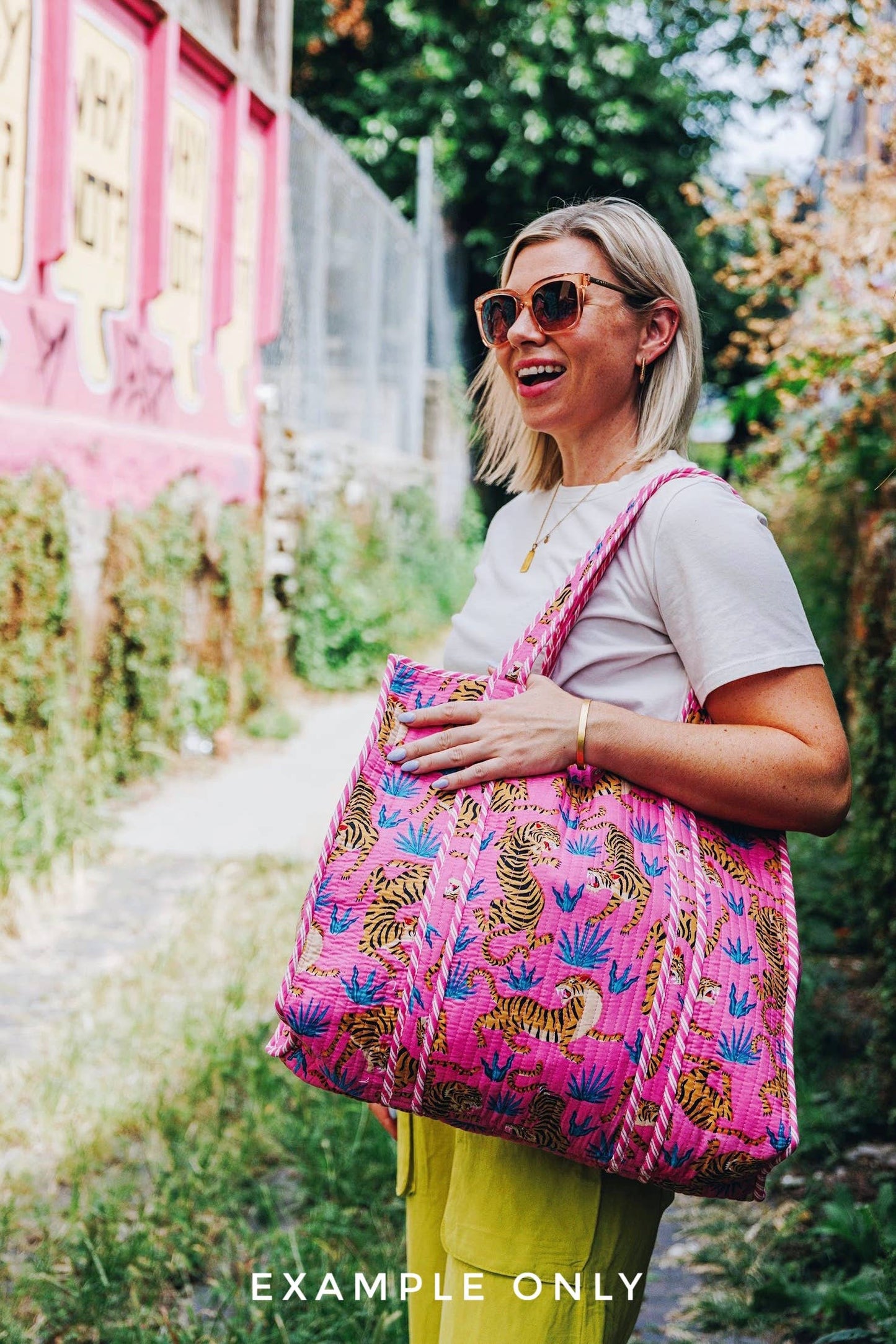 Pink Wildflowers Quilted Tote