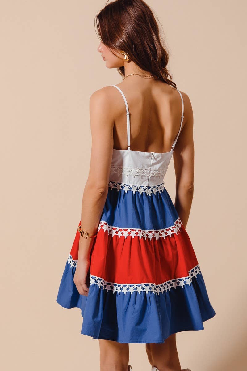 Fourth Of July Color Block Tiered Dress
