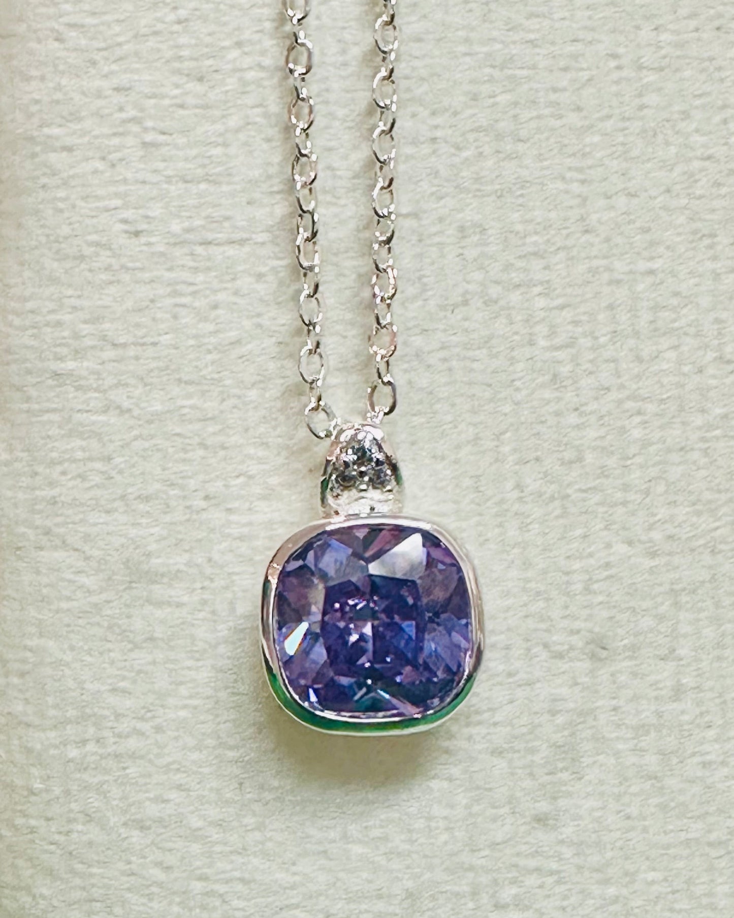 Amethyst CZ Cushion Pendant Necklace