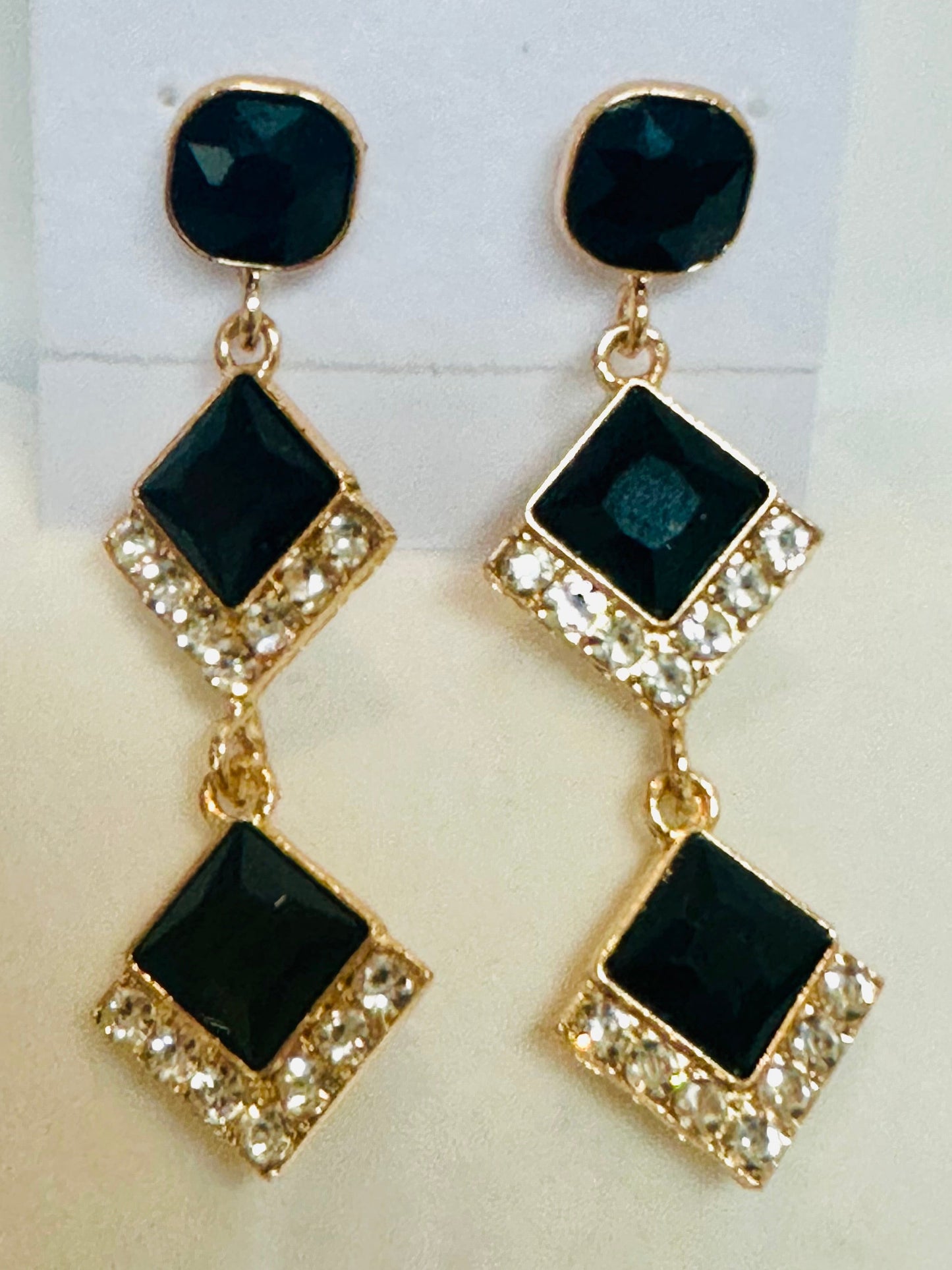 Cushion Cut Black Drop Earrings