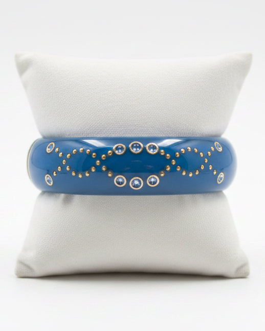 Vintage Marine Blue Studded Dome Hinged Bangle