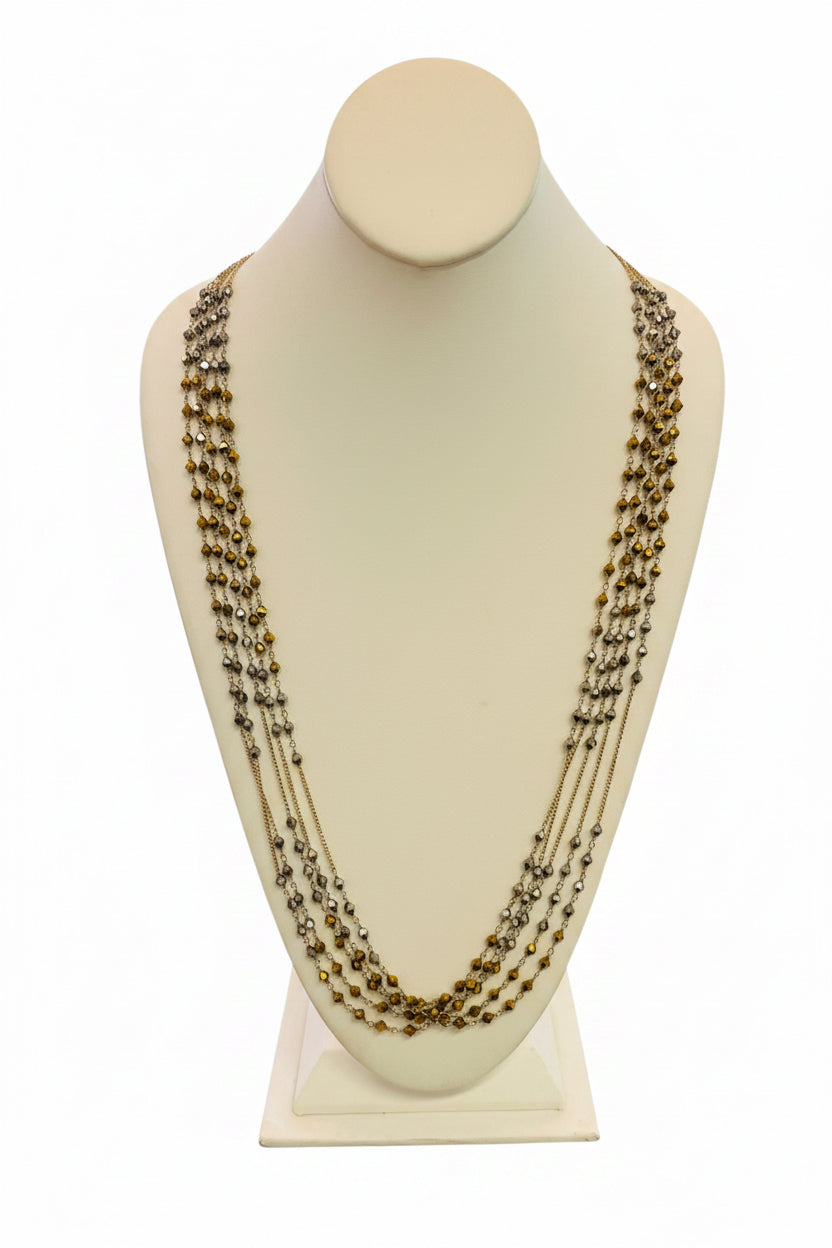 Vintage Faceted Aurora Borealis & Metallic Multi-Strand Cascade Necklace