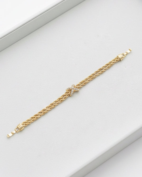 Vintage 1994 24K Gold Plated Double Rope "X" Bracelet
