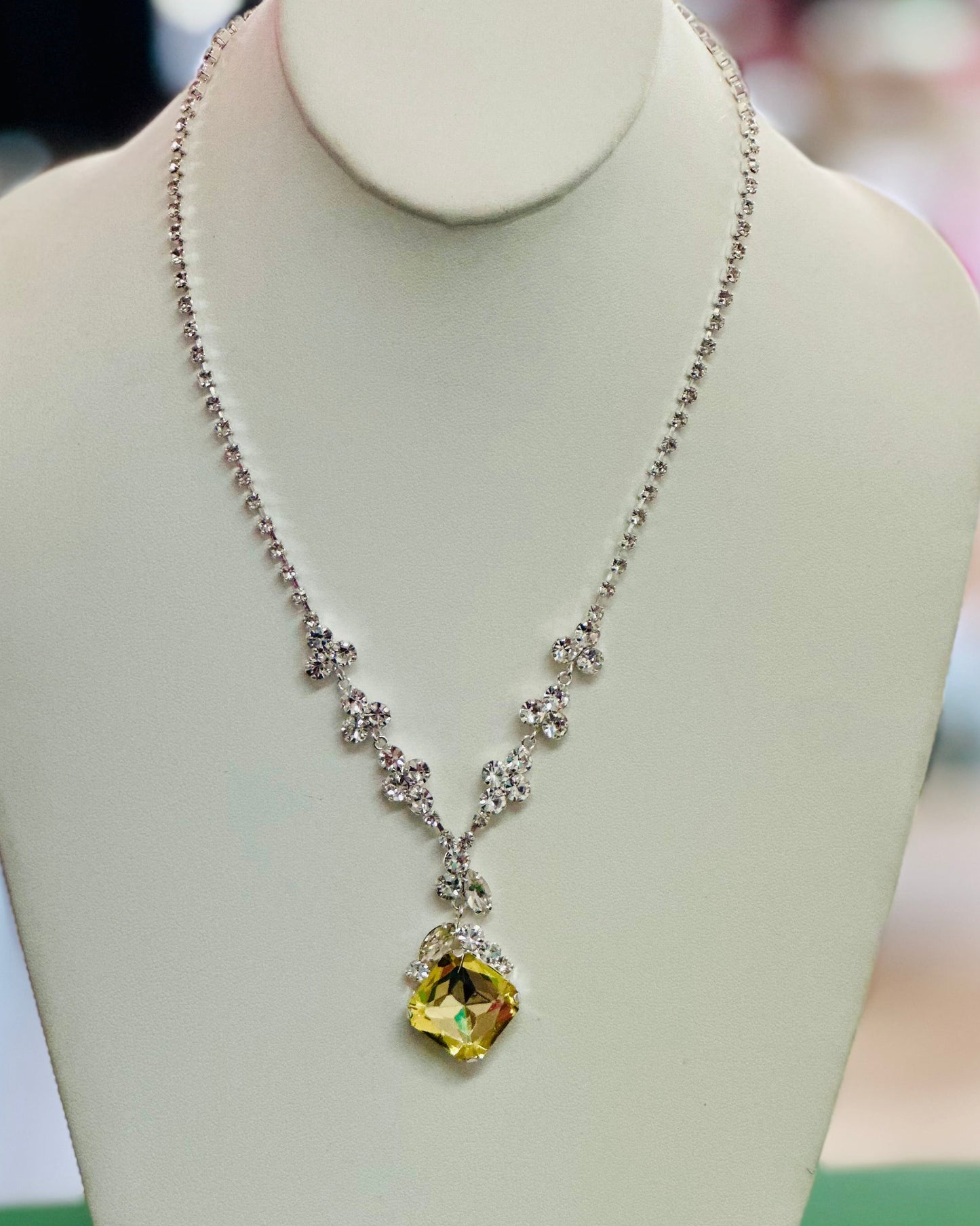 Canary Yellow Crystal Drop Necklace
