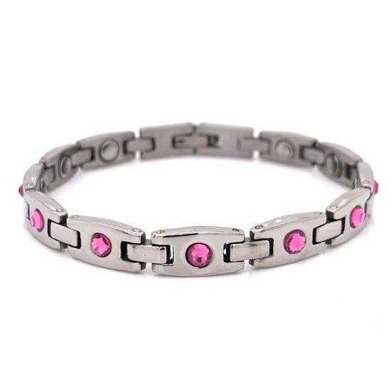 Stainless Steel Pink CZ Breast Cancer Awareness Magnetic Bracelet
