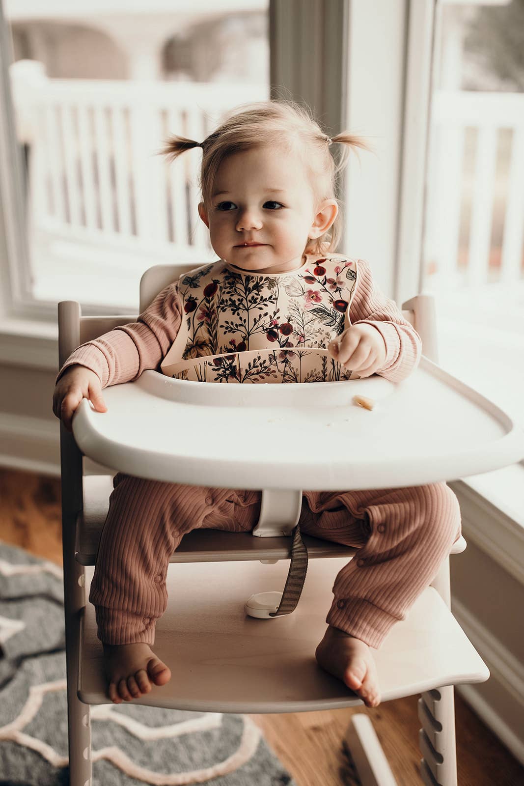 Flower Print Silicone Bib with Crumb Catcher