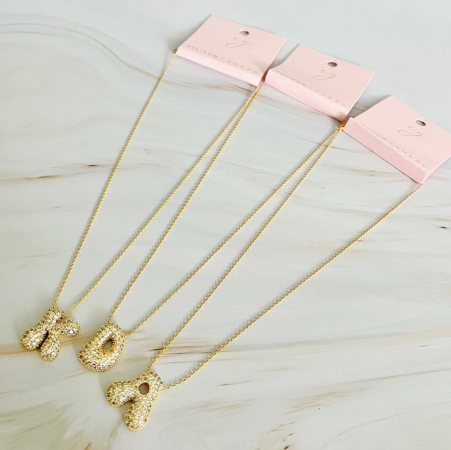 Crystal Puffy Initial Necklace