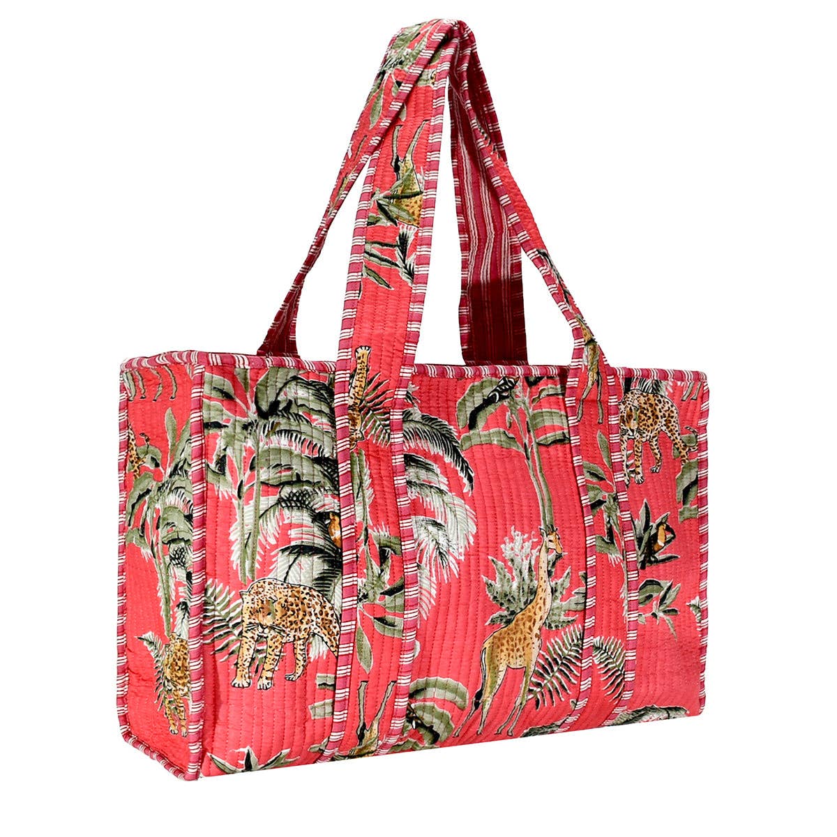 Coral Floral Cotton Tote Bag- Small & Large