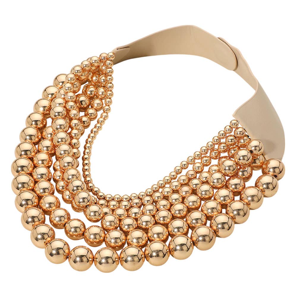 Beaded Layered Magnetic Necklace- Gold