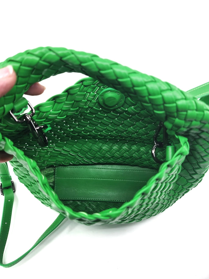 Pink Woven Leather Crossbody Tote with Pouch