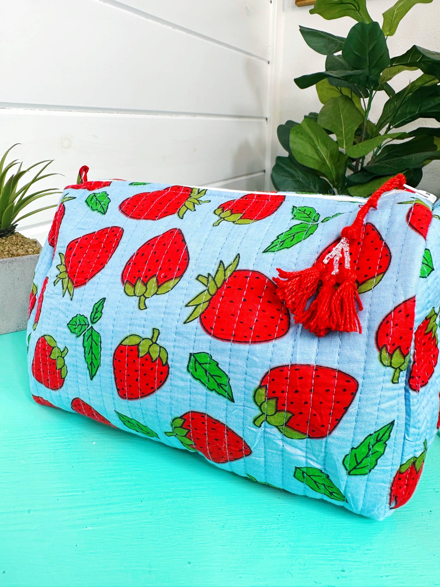 Quilted Strawberry Makeup Bag