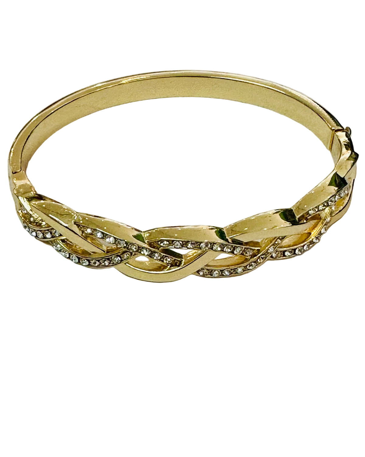 Vintage Interwoven Braided Pavé Crystal Hinged Bangle