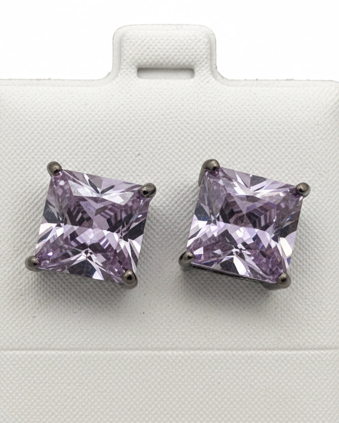 Lavender Princess Solitaire Hematite Studs