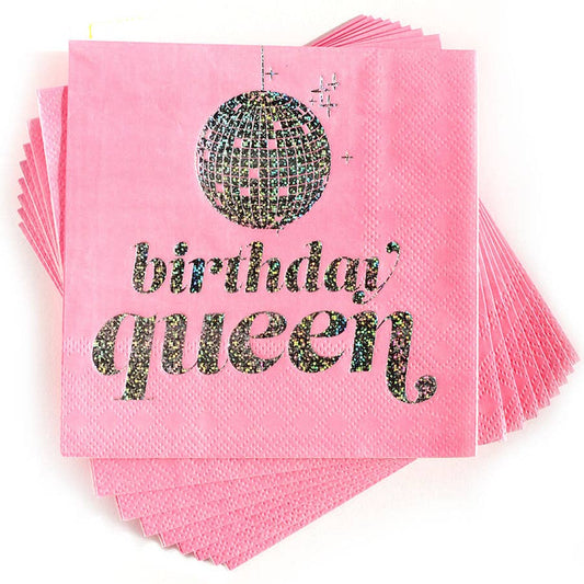 Birthday Queen Disco Ball Cocktail Napkins