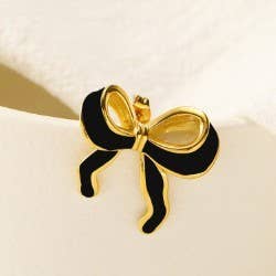 Black Enamel Bow Earrings