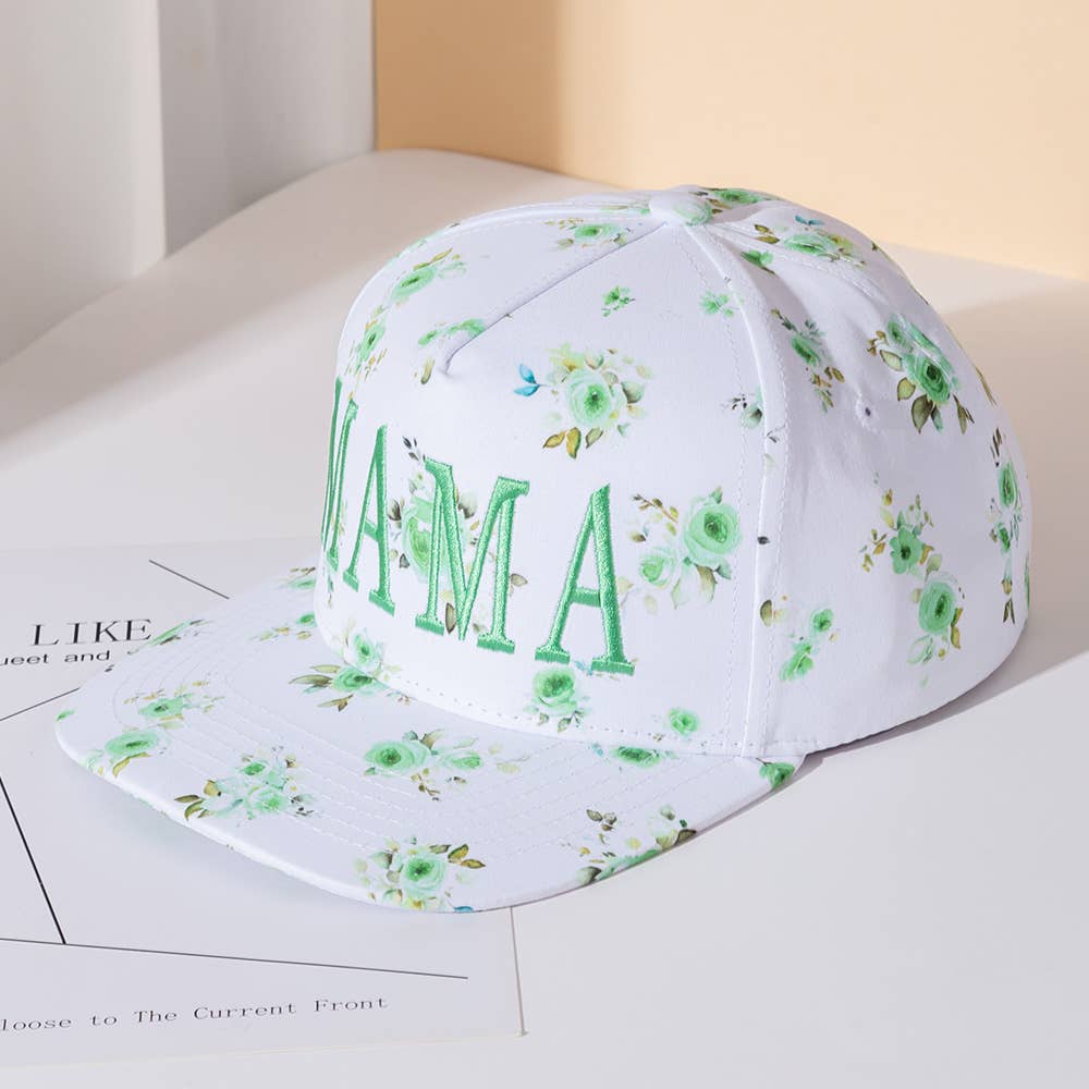 Green MAMA Floral Embroidered Baseball Cap