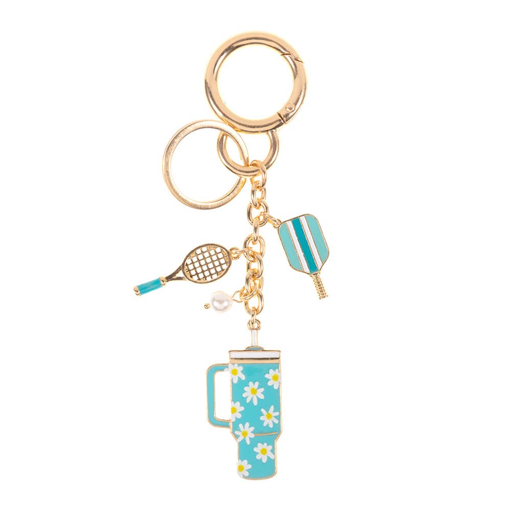 Enamel Pickleball Floral Tumbler Keychain Bag Charm