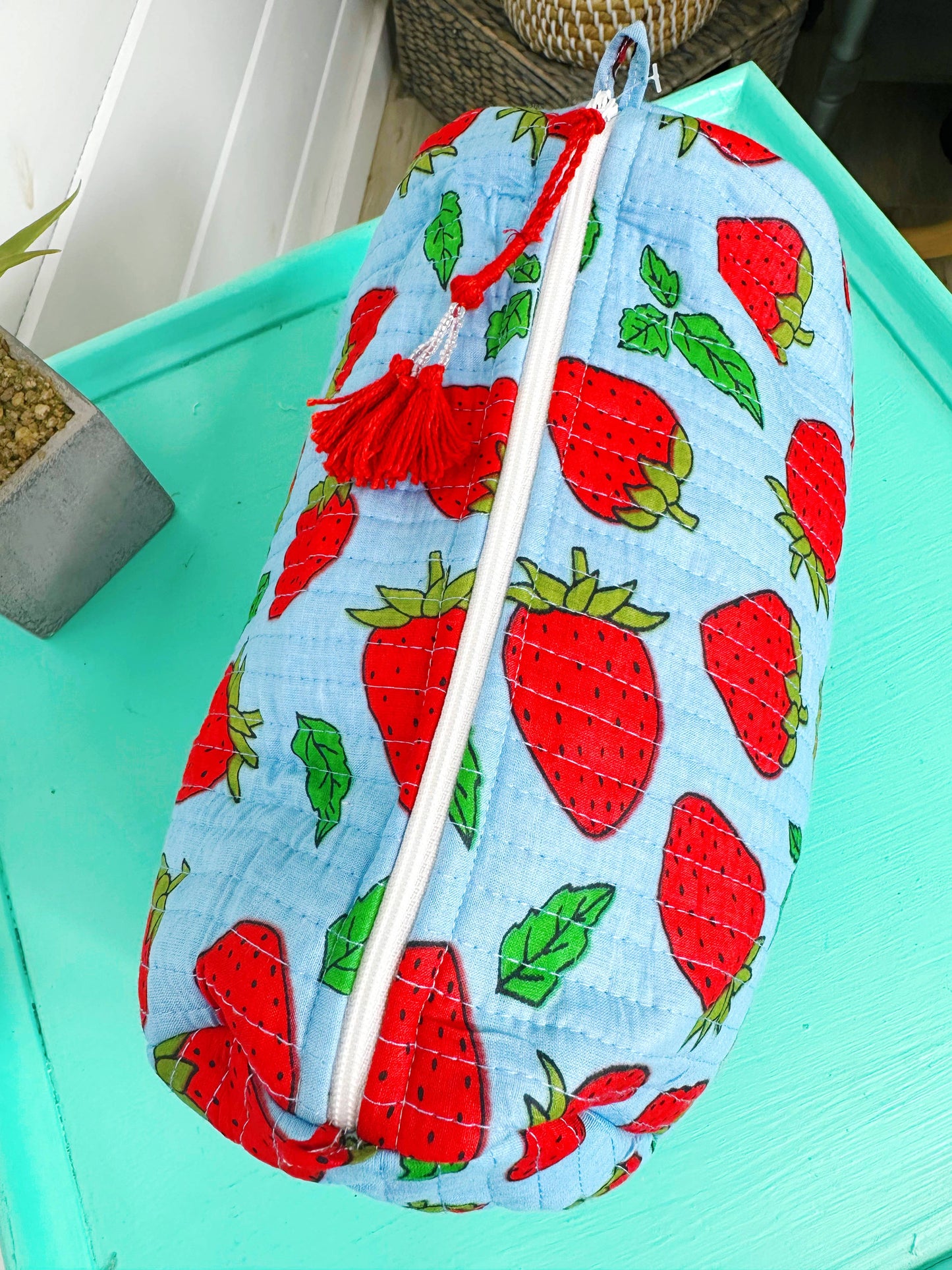 Quilted Strawberry Makeup Bag