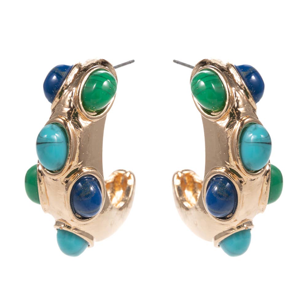 Oval Embellished Chunky Hoop Earrings