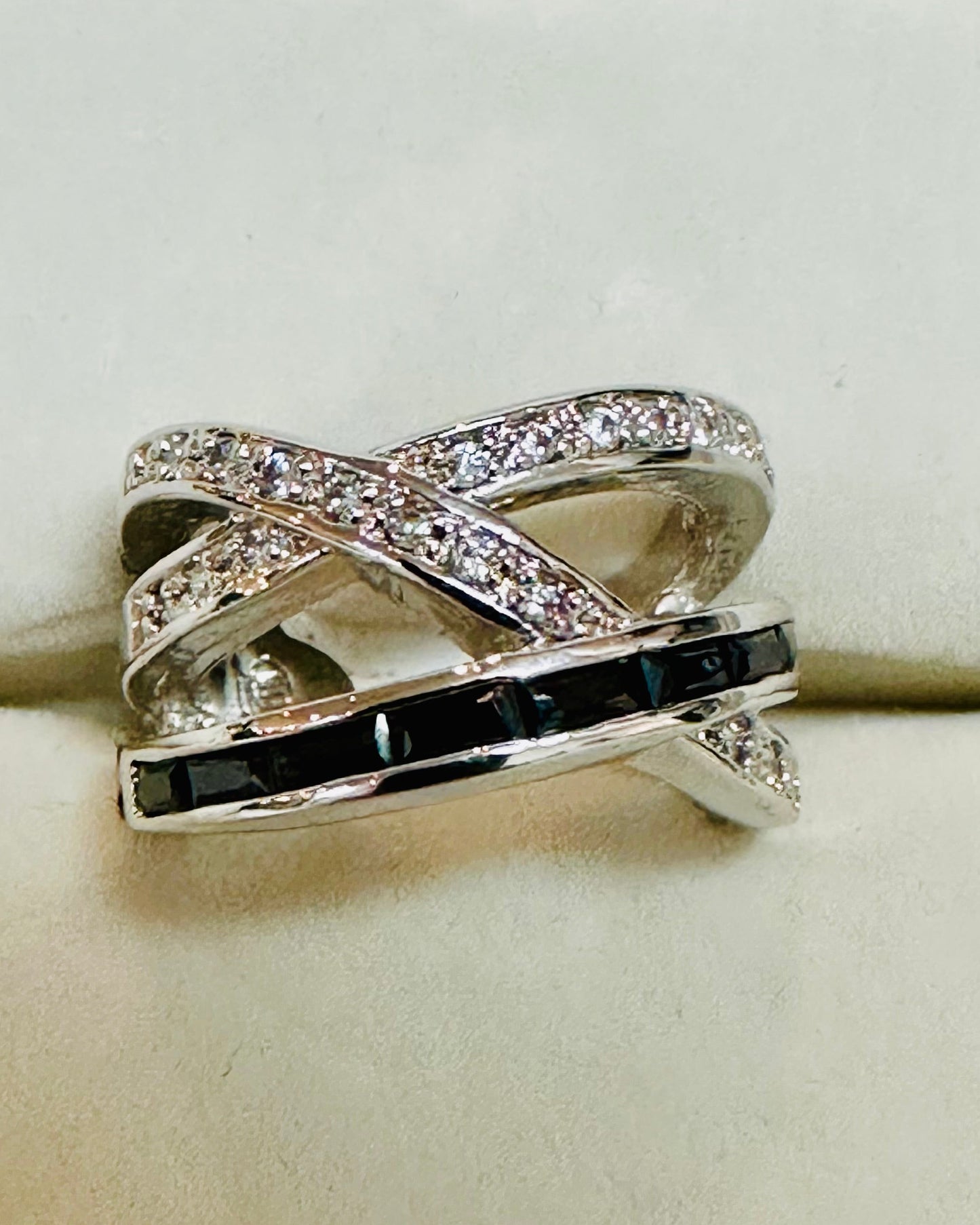 Vintage Midnight Sapphire Crossover Ring